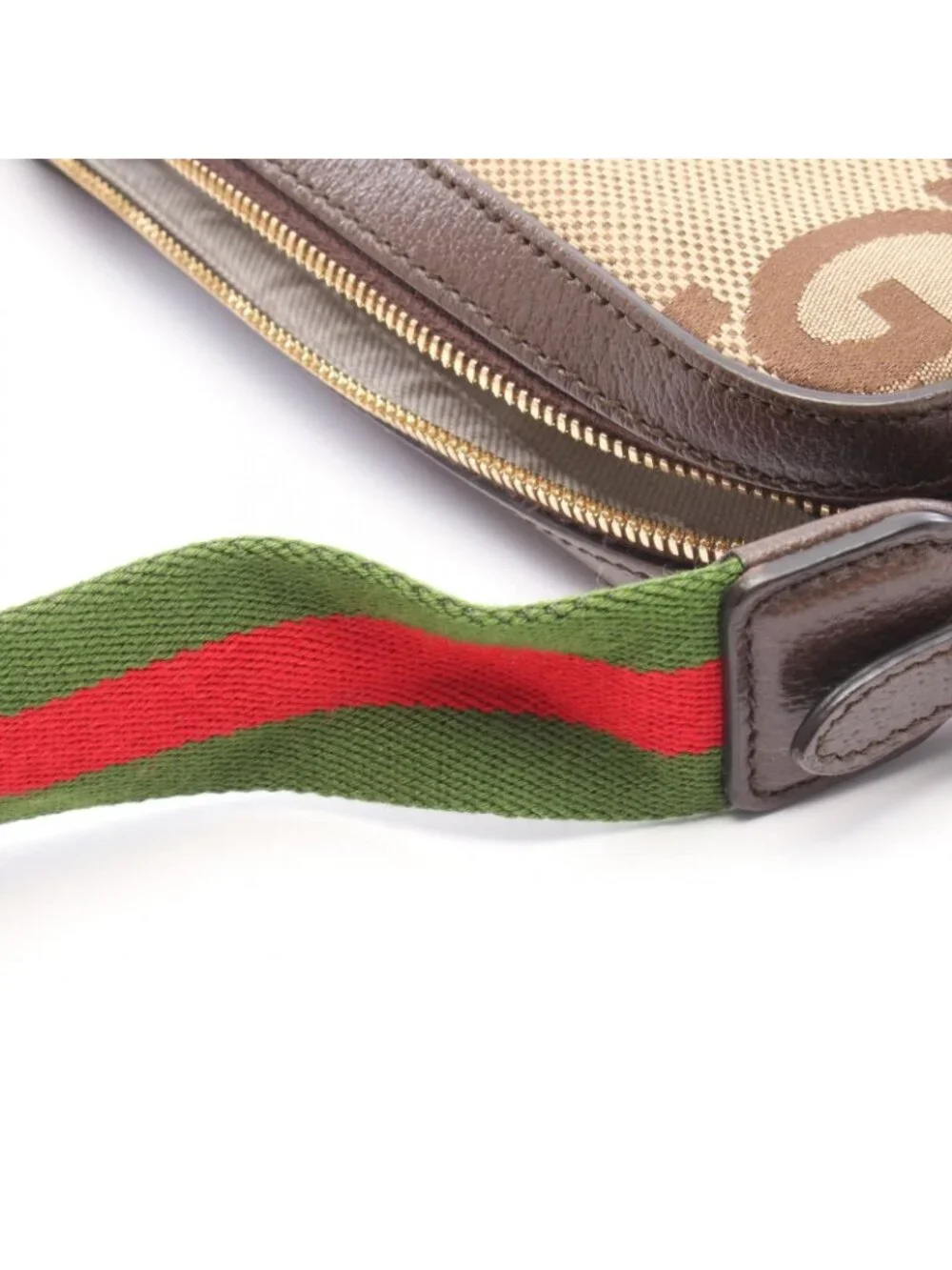 Gucci Shoulder Bag Jumbo GG Beige Brown Canvas Leather
